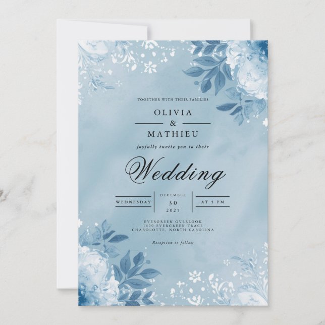 Invitation Soft Blue Floral Archway Flourish Wedding (Devant)