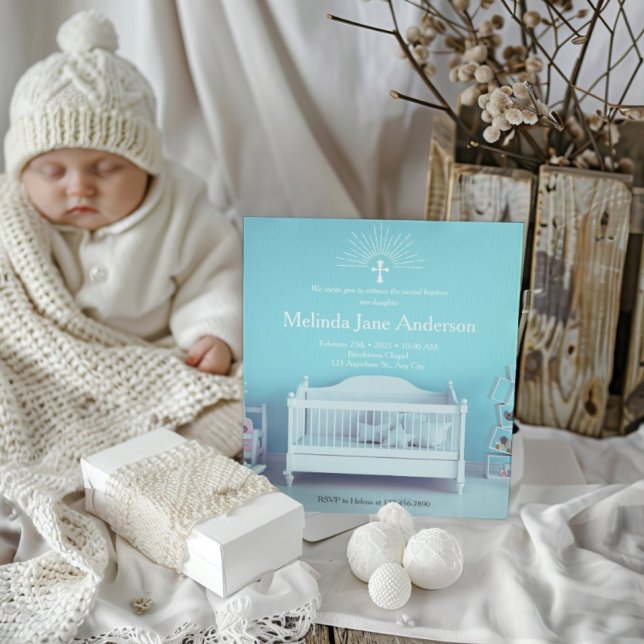 Invitation Soft Blue Nursery Photo Baptême Christening (Créateur téléchargé)