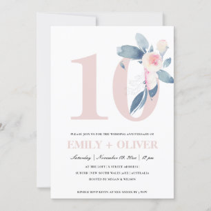 INVITATION SOFT BLUSH BLUE FLORAL 10E TOUTE ANNÉE ANNIVERSAIR