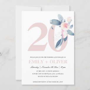INVITATION SOFT BLUSH BLUE FLORAL 20E TOUTE ANNÉE ANNIVERSAIR