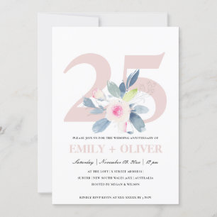 INVITATION SOFT BLUSH BLUE FLORAL 25E TOUTE ANNÉE ANNIVERSAIR