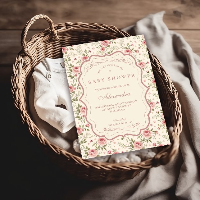 Invitation Soft Blush Floral Heirloom Baby Shower (Créateur téléchargé)
