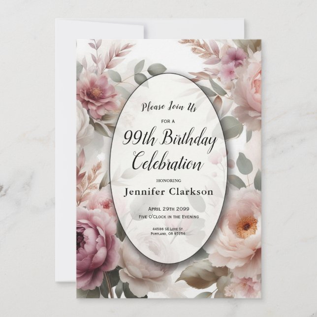 Invitation Soft Blush Floral Peony et Rose Serenade (Devant)