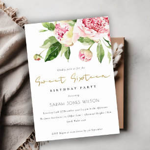 Invitation Soft Blush Floral Peony Sweet sixteen