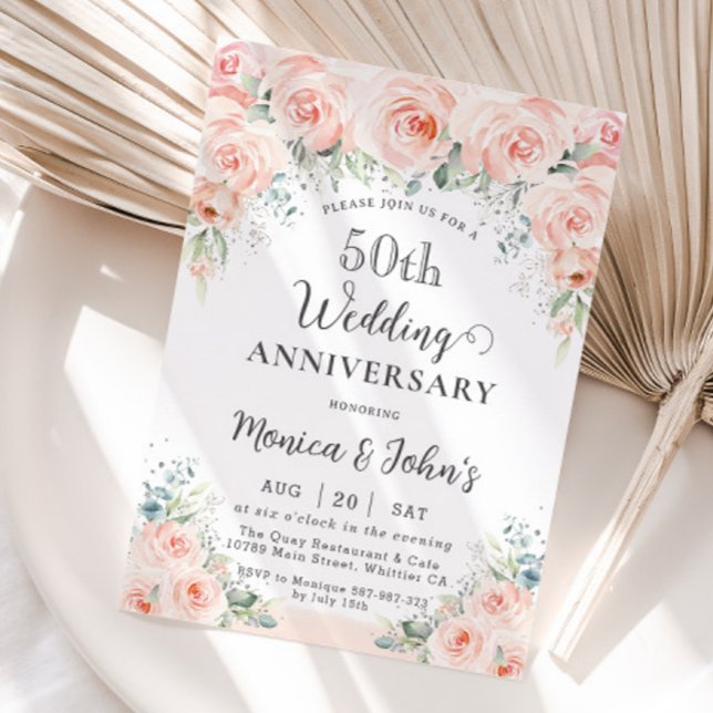Invitation Soft Blush Floral Roses 50e anniversaire Mariage (Créateur téléchargé)