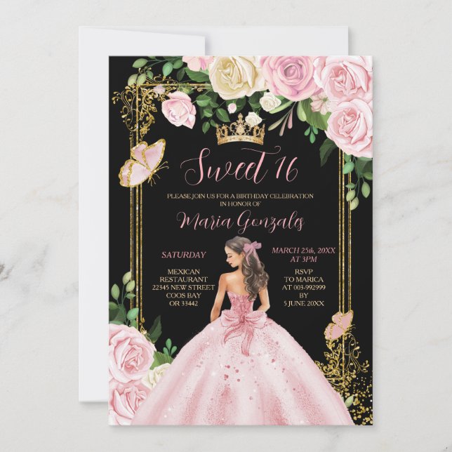 Invitation Soft Blush rose Couronne Princesse Sweet sixteen f (Devant)