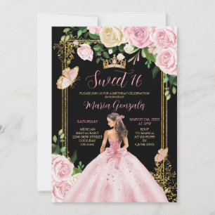 Invitation Soft Blush rose Couronne Princesse Sweet sixteen f