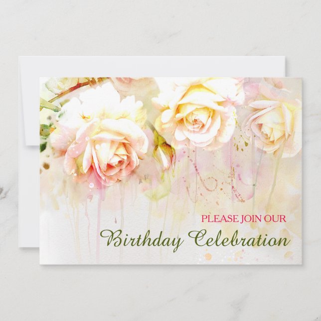 Invitation Soft Blush Rose Floral fête d'anniversaire (Devant)