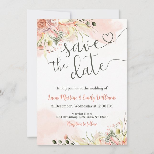 Invitation Soft Blush Rose Floral Wedding Enregistrer la cart (Devant)
