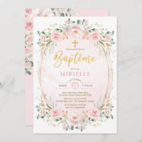 Soft Blush Rose Or Floral Girl Baptême Français