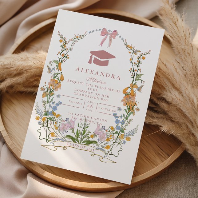 Invitation Soft Botanical Wreath Graduation (Créateur téléchargé)