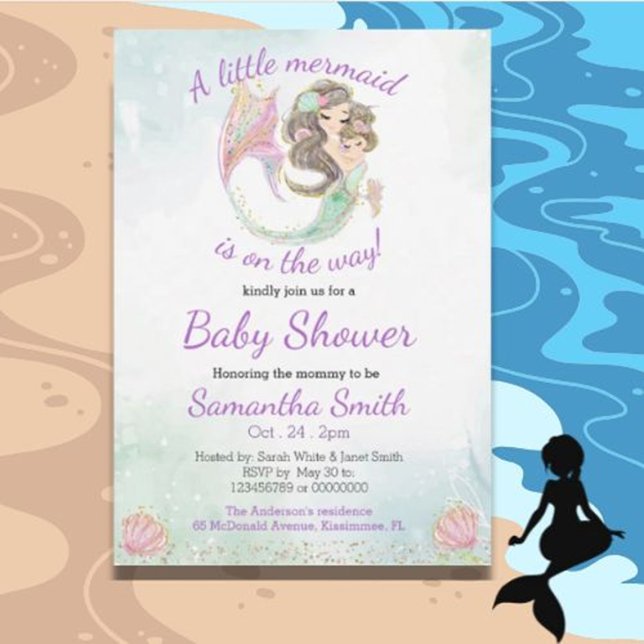 Invitation Soft Brown Mermaid Baby shower aquarelle thème (Express heartfelt gratitude with this ocean watercolor mermaid mother-to-be thank you card)