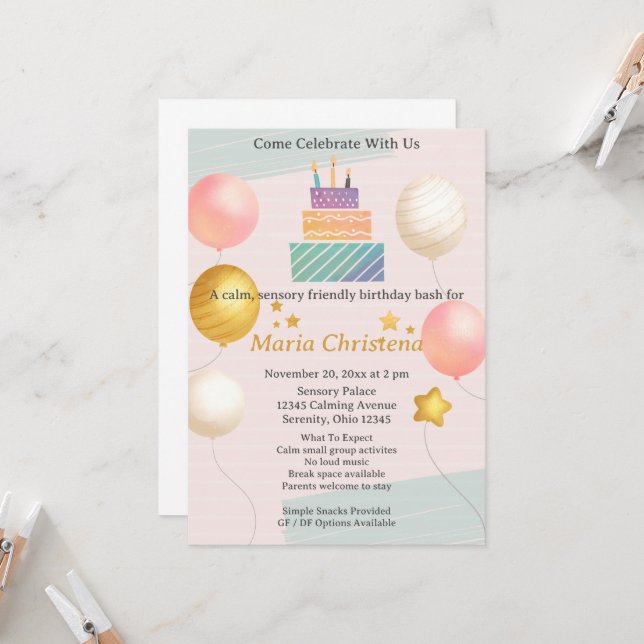 Invitation Soft Color Birthday (Devant/Arrière en situation)