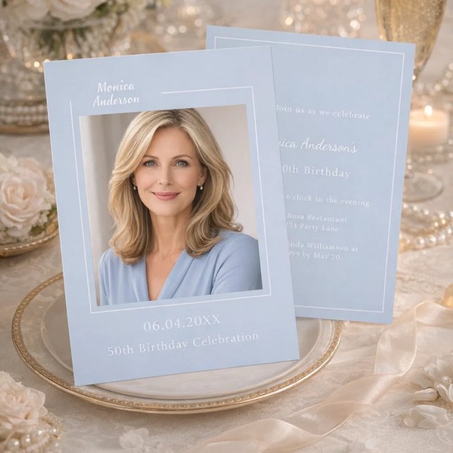 Invitation Soft dusty blue photo birthday (Créateur téléchargé)