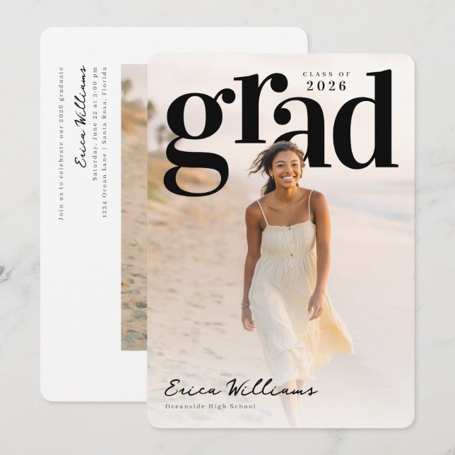 Invitation Soft Editorial Grad PhotoPop Graduation (Devant / Derrière)