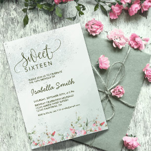 Invitation Soft Green & Blush Floral Sweet 16 Anniversaire