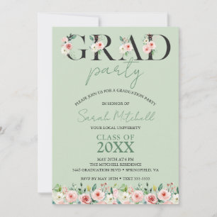 Invitation Soft Green Floral Graduation Party
