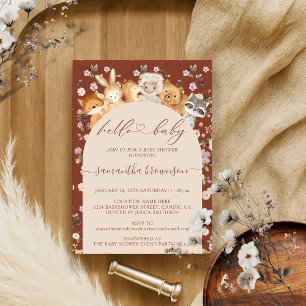 Invitation Soft Hello Baby shower Forest Animaux