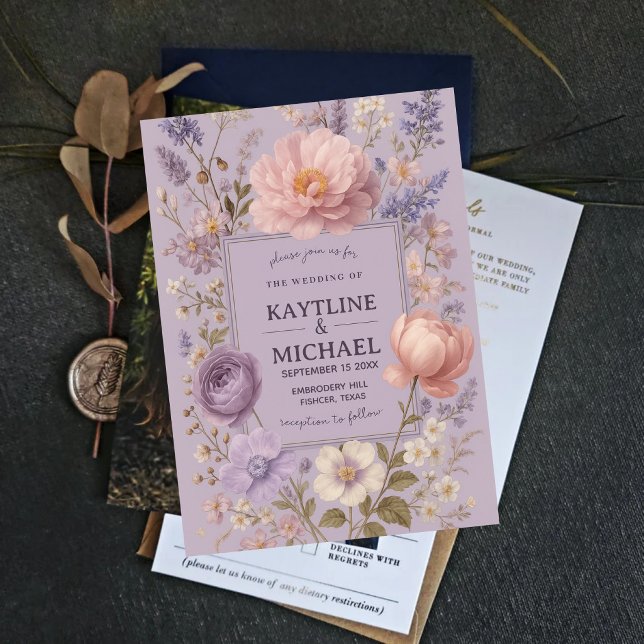 Invitation Soft Lavender Floral Romantic Peony and Wildflower (Créateur téléchargé)