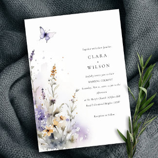 Invitation Soft Lilac Fleur sauvage Butterfly Garden Mariage