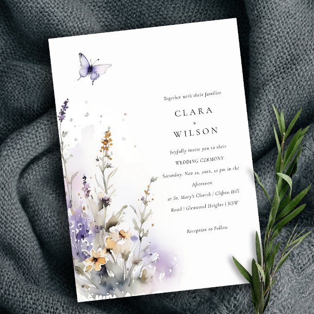 Invitation Soft Lilac Fleur sauvage Butterfly Garden Mariage (Créateur téléchargé)