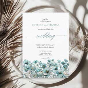Invitation Soft minimaliste boho été fleurs sauvages turquois