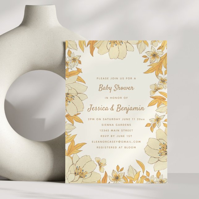 Invitation Soft Modern Neutral Floral Baby Shower Photo (Créateur téléchargé)