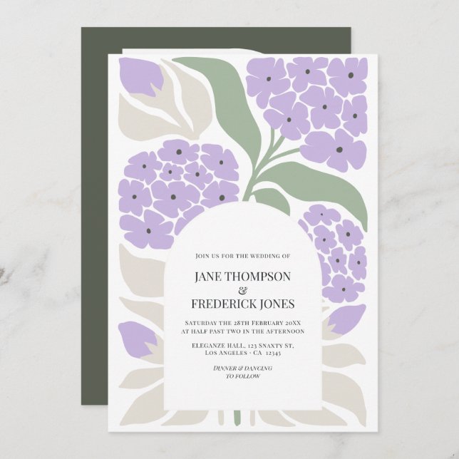 Invitation Soft Moss Abstract Floral Modern Spring Wedding (Devant / Derrière)