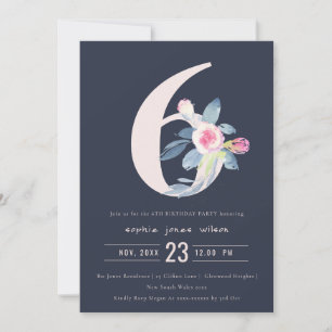INVITATION SOFT NAVY BLUSH BLEU FLORAL 6E TOUT ÂGE ANNIVERSAI