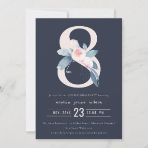 INVITATION SOFT NAVY BLUSH BLEU FLORAL 8E TOUT ÂGE ANNIVERSAI