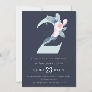 Invitation SOFT NAVY BLUSH BLUE FLORAL 2e TOUT ÂGE ANNIVERSAI