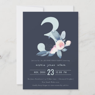 INVITATION SOFT NAVY BLUSH BLUE FLORAL 3E TOUT ÂGE ANNIVERSAI