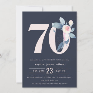 INVITATION SOFT NAVY BLUSH BLUE FLORAL 70E TOUT ÂGE ANNIVERSA