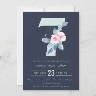 INVITATION SOFT NAVY BLUSH BLUE FLORAL 7E TOUT ÂGE ANNIVERSAI