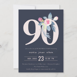 INVITATION SOFT NAVY BLUSH BLUE FLORAL 90E TOUT ÂGE ANNIVERSA