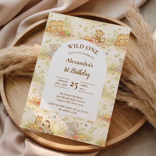 Invitation Soft Neutral Jungle Wild One First Birthday (Créateur téléchargé)