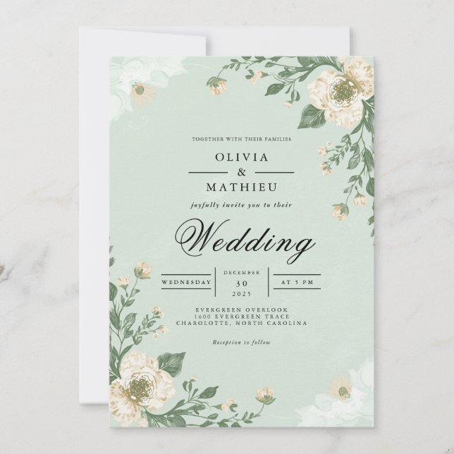Invitation Soft Pastel Botanical Flourish Mariage (Devant)
