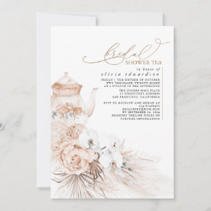 Invitation Soft Pastel Floral Pampas Thé Fête des mariées Gra