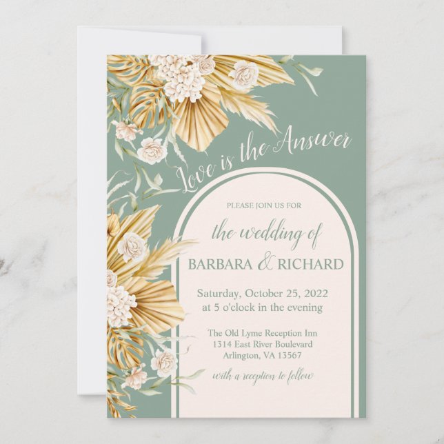 Invitation Soft Pastel Flowers Pampas Grass Boho Mariage (Devant)