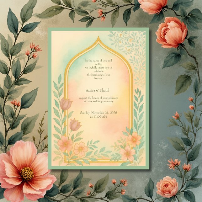 Invitation Soft Pastel Gold Floral Arch Mariage (Créateur téléchargé)