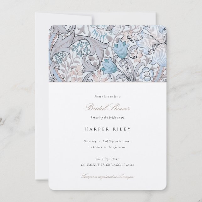 Invitation Soft Pastel Golden Lily Fête des mariées Élégante (Devant)