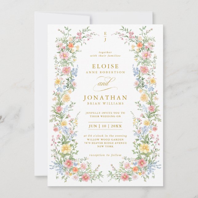 Invitation Soft Pastel Ornate Spring Garden Floral Wedding    (Devant)