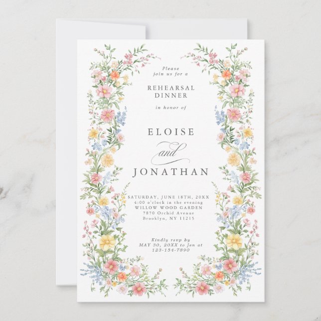 Invitation Soft Pastel Ornate Spring Garden  Rehearsal Dinner (Devant)