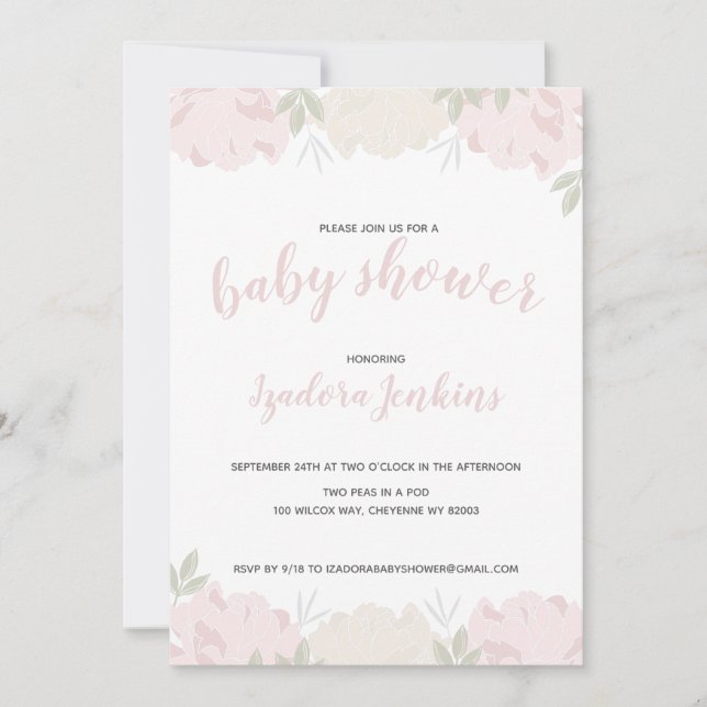 Invitation Soft Pastel Peonies Baby shower Party (Devant)