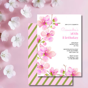 Invitation Soft Pastel Rose Cerise Fleur Sakura Anniversaire