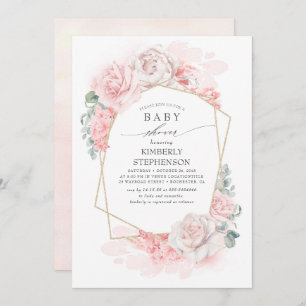 Invitation Soft Pastel Rose Fleurs Élégant Baby shower