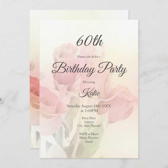 Invitation Soft Pastel Roses 2 (Devant / Derrière)