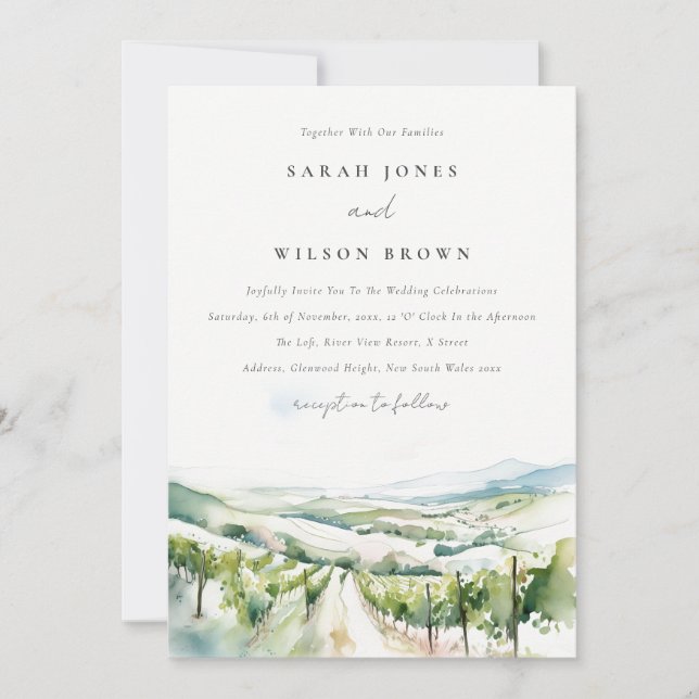 Invitation Soft Pastel Watercolor Vineyard Landscape Wedding (Devant)