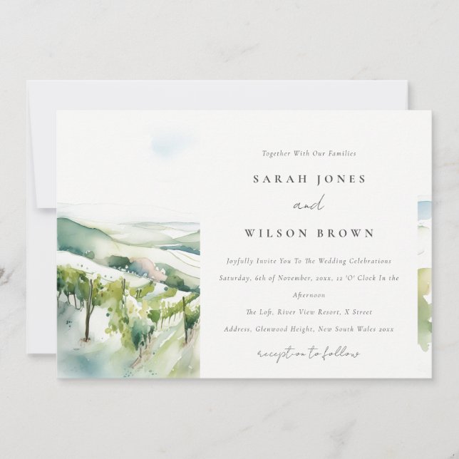 Invitation Soft Pastel Watercolor Vineyard Landscape Wedding (Devant)