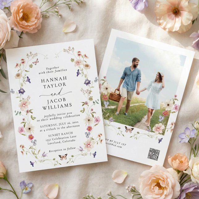 Invitation Soft Pastel Wildflower Floral Photo Wedding (Créateur téléchargé)